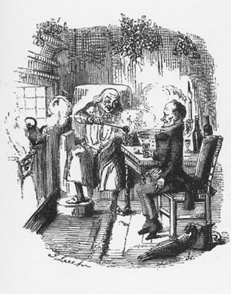 Scrooge and Bob Cratchit, drawn by John Leech in 1843